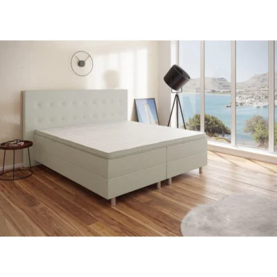 Best For Home Boxspringbett RIO BARCELONA in Beige, Liegefläche 140x200 cm – Bonellfederkern, Topperhöhe 7 cm